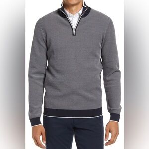 Reiss Navy Blue Heath Slim Fit Waffle Stitch Quarter Zip Sweater Size Large $180